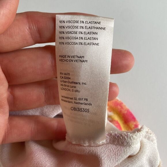 Free People Cream and Pink Watercolor Floral Knit Mini Dress Size Small - Picture 12 of 12